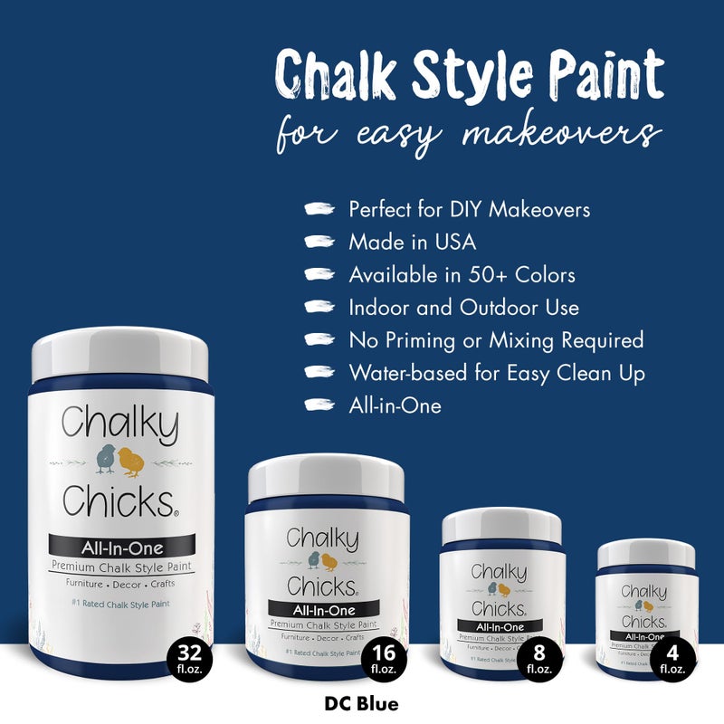 Chalky Chicks All-in-One Chalk Paint for Furniture or Cabinet - 16 Fl Oz - Matte Finish DC Blue Navy Blue for Metal, Wood Furniture Paint - No Sanding All-in-One for Home Decor & Crafts, USA Made - Image 2